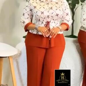 Ensemble "Kelly Duo" – Blouse Imprimée & Pantalon Wide-Leg Uni [M22B5]