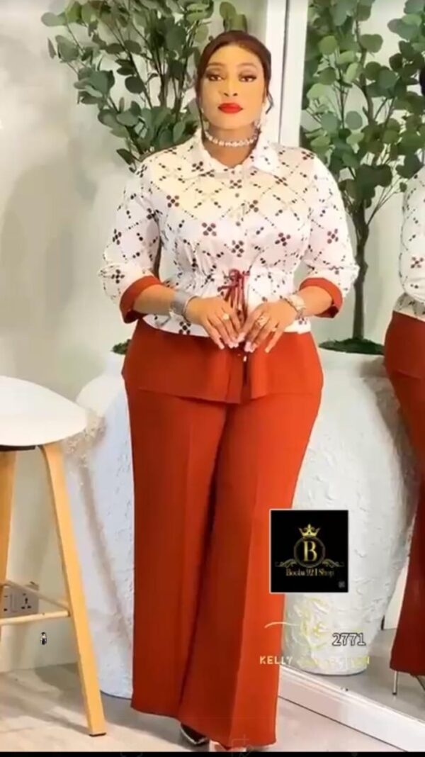 Ensemble "Kelly Duo" – Blouse Imprimée & Pantalon Wide-Leg Uni [M22B5]