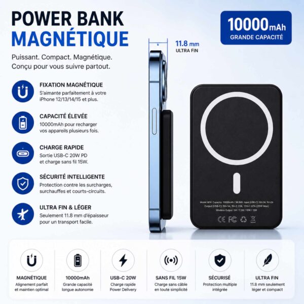 Batterie Externe "powerbank" – MagSafe & Charge Rapide Sans Fil [E1A41]