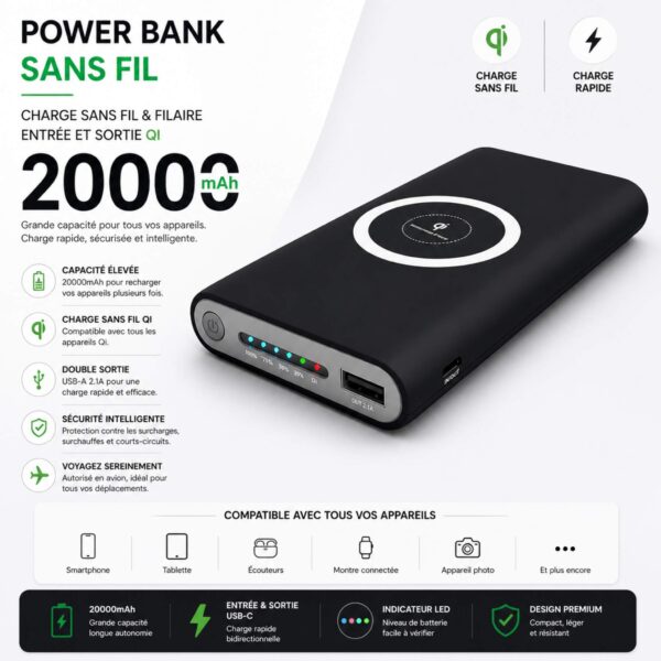 Power Bank "Aura Max" – Qi Wireless 20 000 mAh [E1A42]