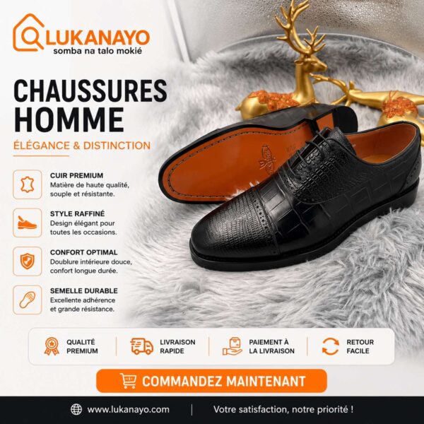 Souliers "Black Onyx" – Cuir Embossé Crocodile [M21G2]