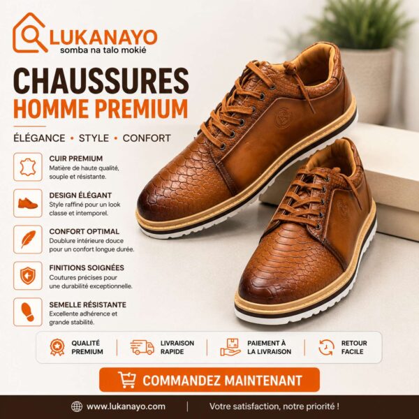 Sneakers "Cognac Reptile" – Cuir Texturé & Style Urbain [M21G1]