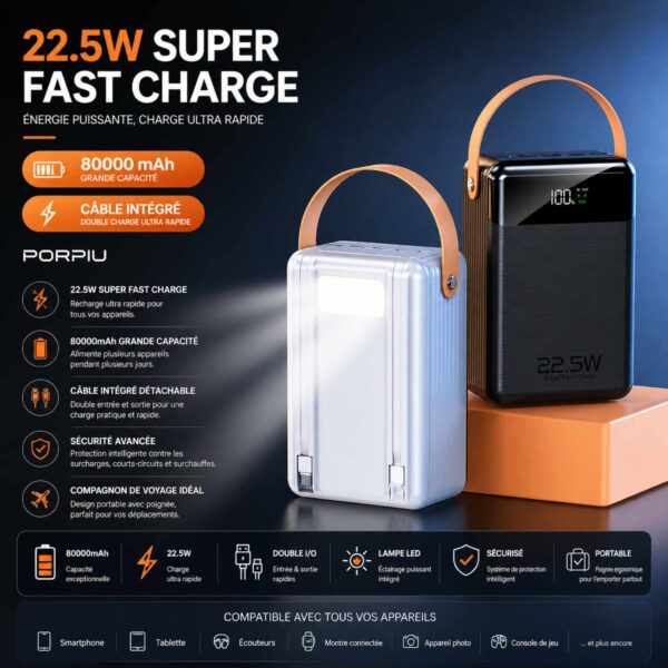 Power Bank "Titan 80K" – Station de Charge 80 000 mAh [E1A40]