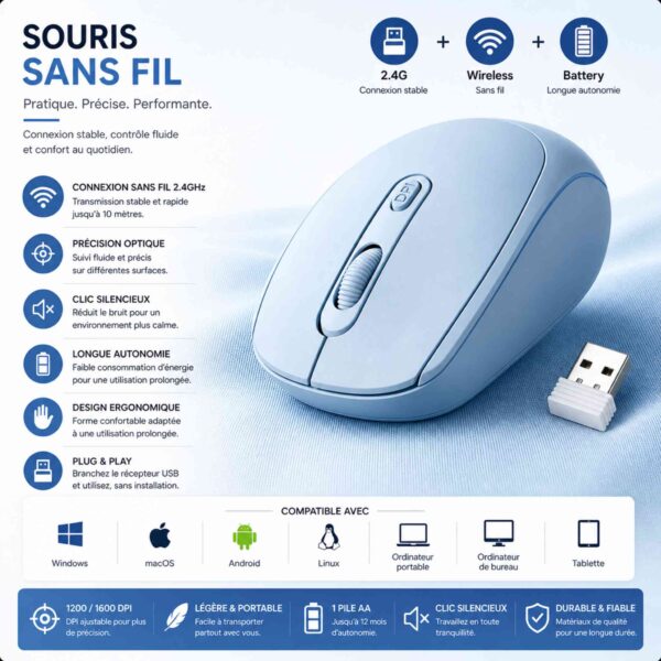 Souris sans fil rechargeable – Plus de piles, plus de soucis [E1A6]
