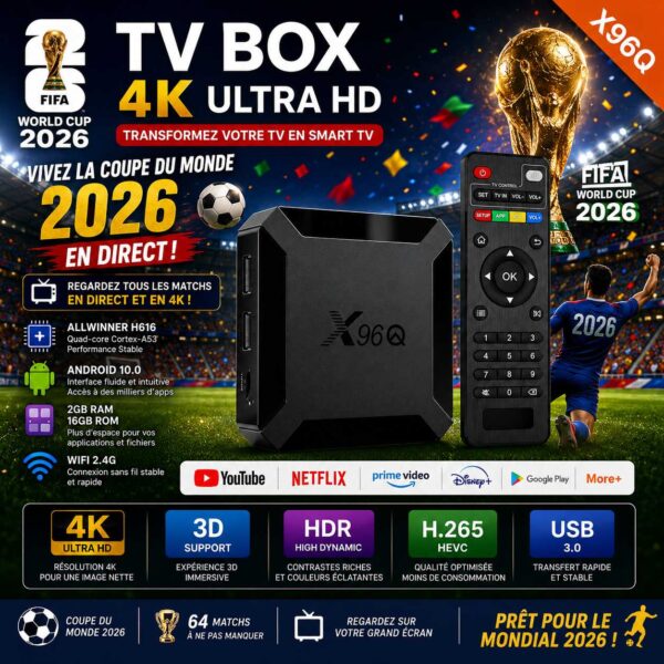 Box Android TV X96Q – 2Go RAM / 16Go ROM 4K – Divertissement sans limite sur votre télé [E1A2]