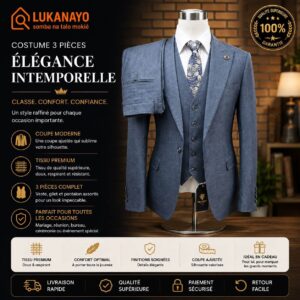 Costume Trois Pièces Slim Fit – Tissu Texturé Bleu Marine [M21E1]