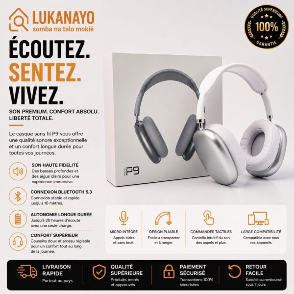 P9 Wireless – Casque Bluetooth confortable et puissant [E3A6]