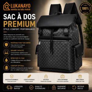 Sac à Dos de Voyage à Motifs – Noir (Édition Ordinateur & Cordon) [M22D5]