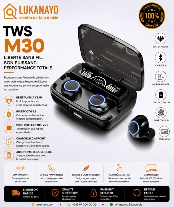 M30 ENC – Écouteurs Bluetooth TWS avec réduction de bruit ENC [E3A4]