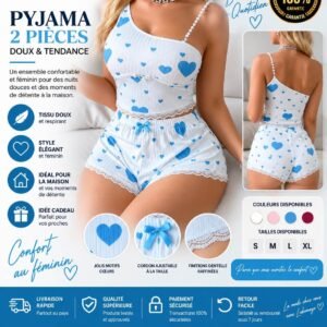 lukanayo_pyjama_2_pieces_compressee Ensemble Pyjama 2 Pièces Blanc – Imprimé Cœurs Bleus & Volants Délicats (M10C6)
