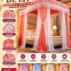 Ciel de Lit 4 Coins Princesse – Voilage Superposé Rose & Blanc & Moustiquaire [M10C9]