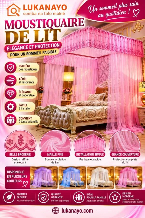 a pink princess-style U-shaped rail mosquito net and bed canopy featuring lace embroidery [M10D1]